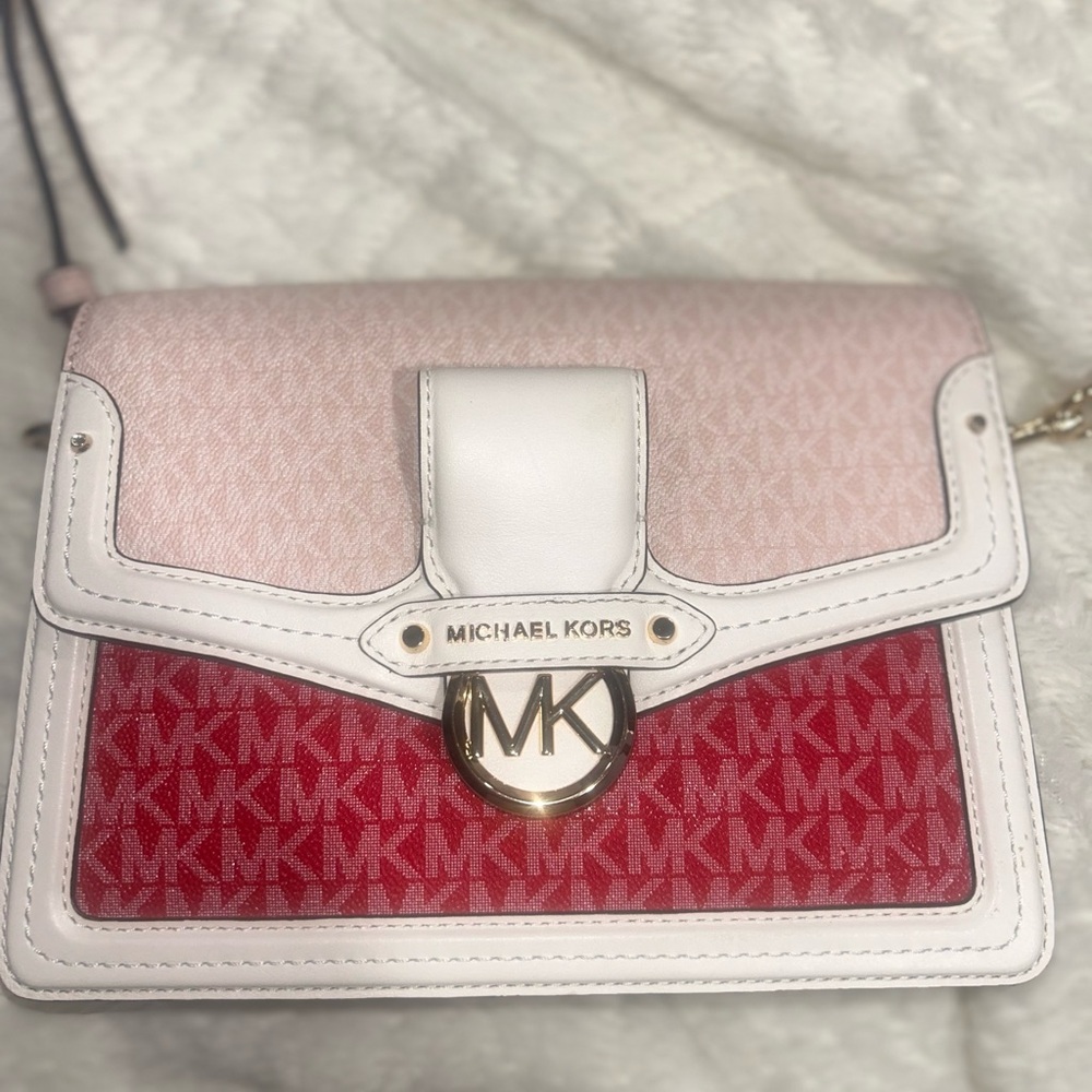 Michael Kors Pink and Red Crossbody Bag with Monogram